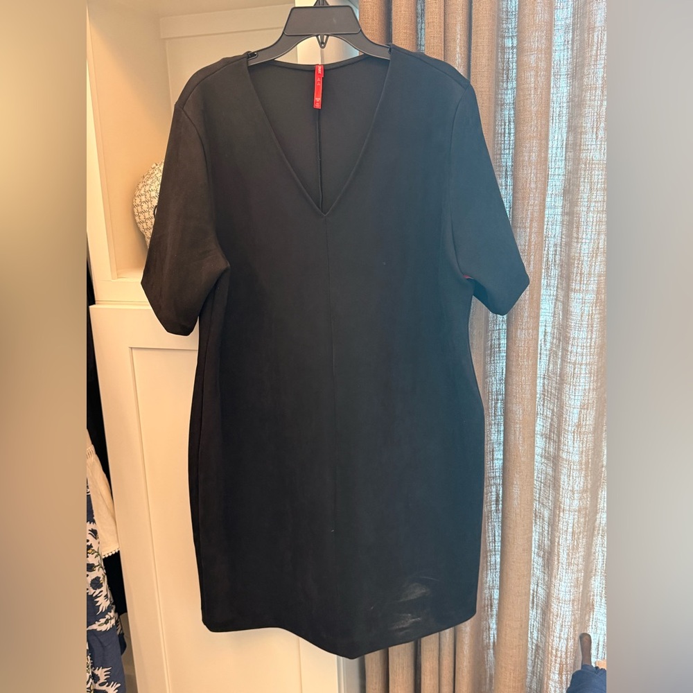 Spanx Faux Suede Black V-Neck Column Dress